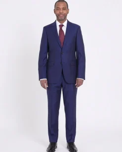 Mens Modern Fit Blue Glen Plaid Two Button Wool Suit