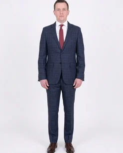 Mens Modern Fit Blue Plaid Two Button Wool Suit