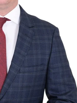 Mens Modern Fit Blue Plaid Two Button Wool Suit