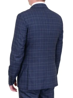Mens Modern Fit Blue Plaid Two Button Wool Suit