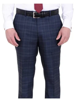 Mens Modern Fit Blue Plaid Two Button Wool Suit