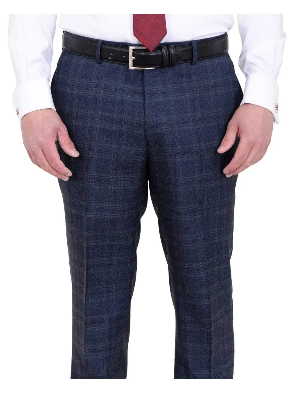 Mens Modern Fit Blue Plaid Two Button Wool Suit