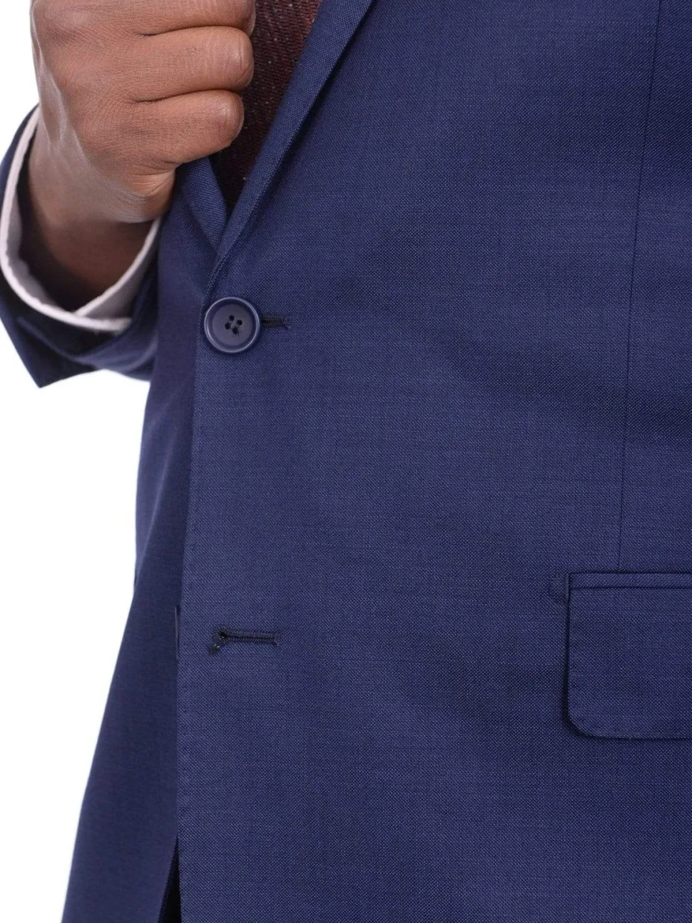 Mens Modern Fit Blue Textured Two Button Wool Suit