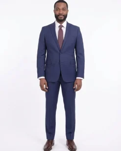 Mens Modern Fit Blue Textured Two Button Wool Suit