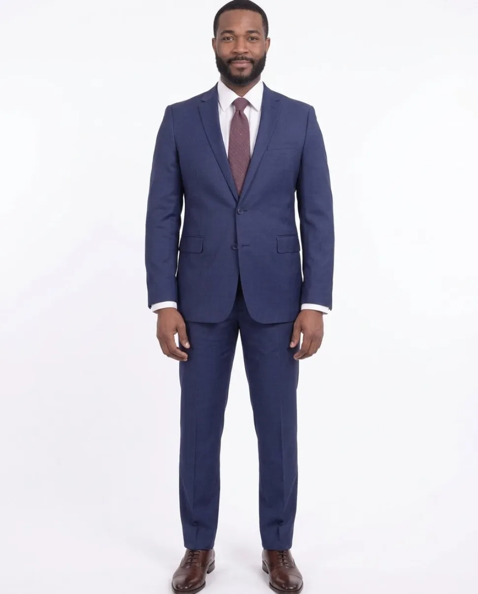 Mens Modern Fit Blue Textured Two Button Wool Suit