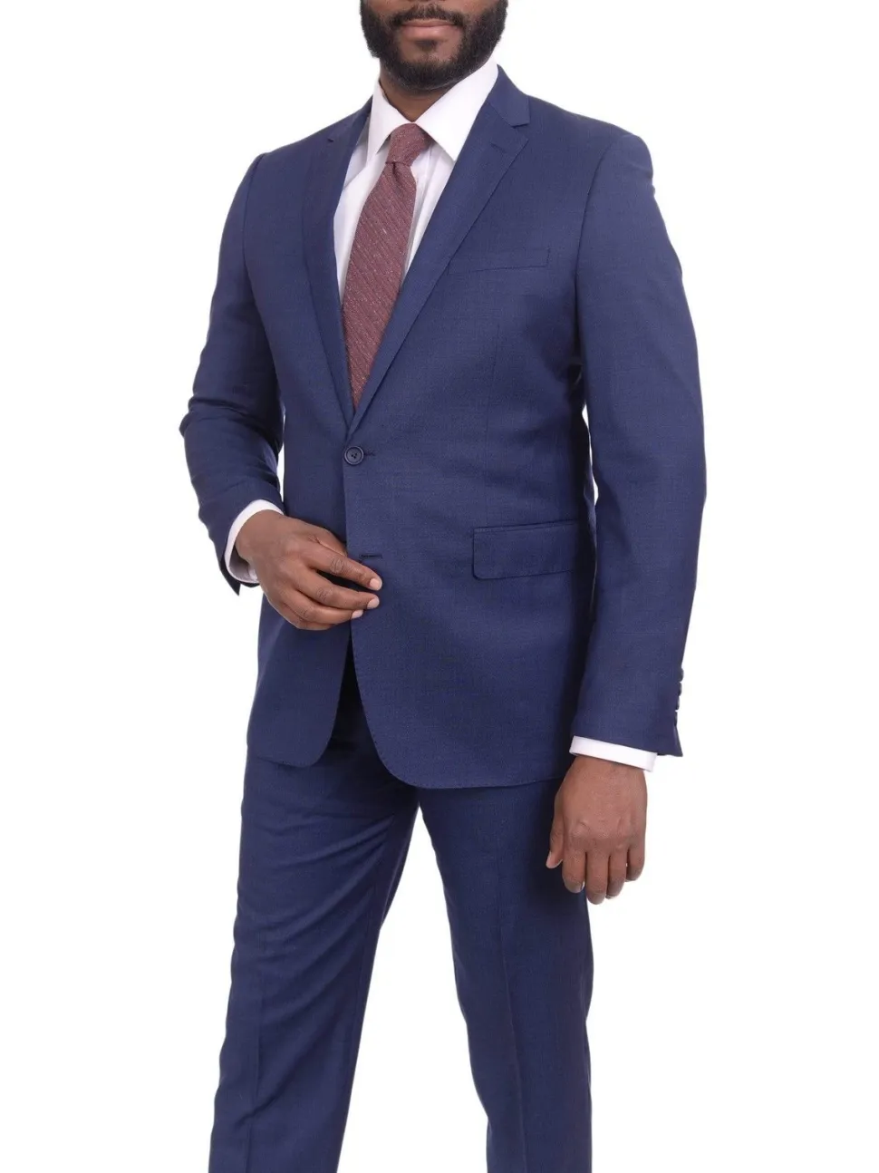 Mens Modern Fit Blue Textured Two Button Wool Suit