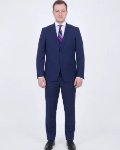 Mens Modern Fit Blue Textured Two Button Wool Suit