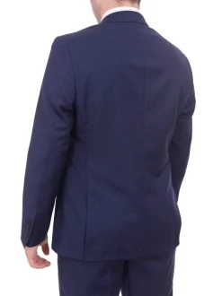 Mens Modern Fit Blue Textured Two Button Wool Suit