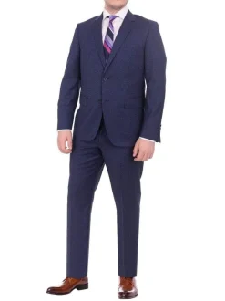 Mens Modern Fit Blue Textured Two Button Wool Suit