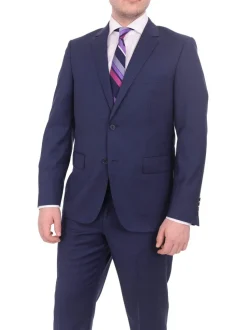 Mens Modern Fit Blue Textured Two Button Wool Suit