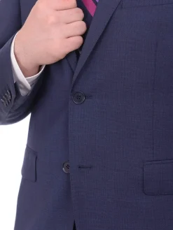 Mens Modern Fit Blue Textured Two Button Wool Suit