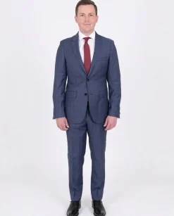 Mens Modern Fit Medium Blue Plaid Two Button Wool Suit