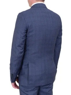 Mens Modern Fit Medium Blue Plaid Two Button Wool Suit