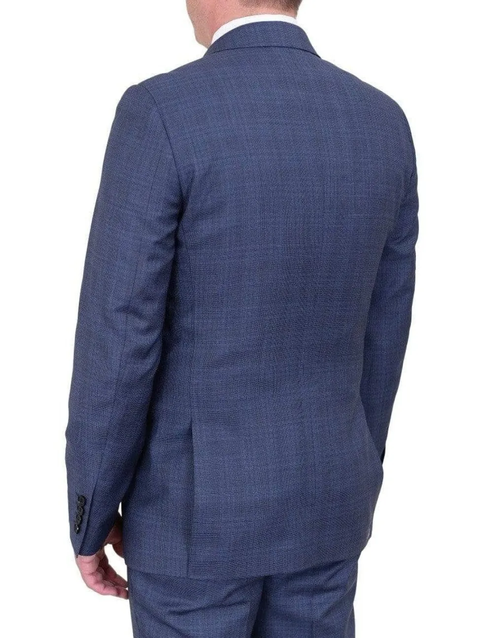 Mens Modern Fit Medium Blue Plaid Two Button Wool Suit