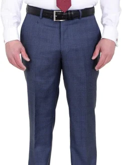 Mens Modern Fit Medium Blue Plaid Two Button Wool Suit