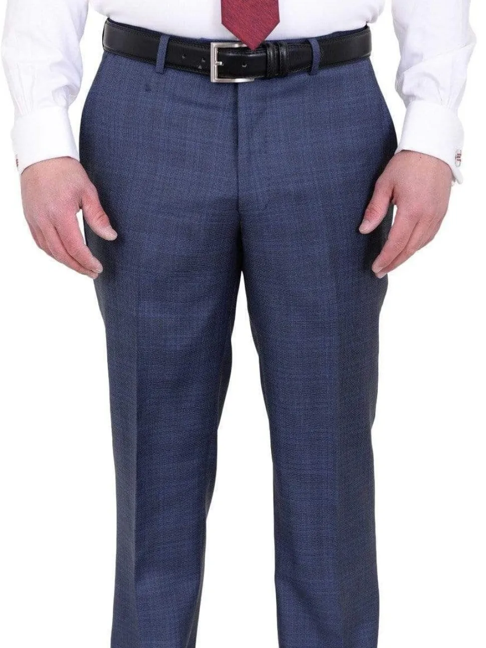 Mens Modern Fit Medium Blue Plaid Two Button Wool Suit