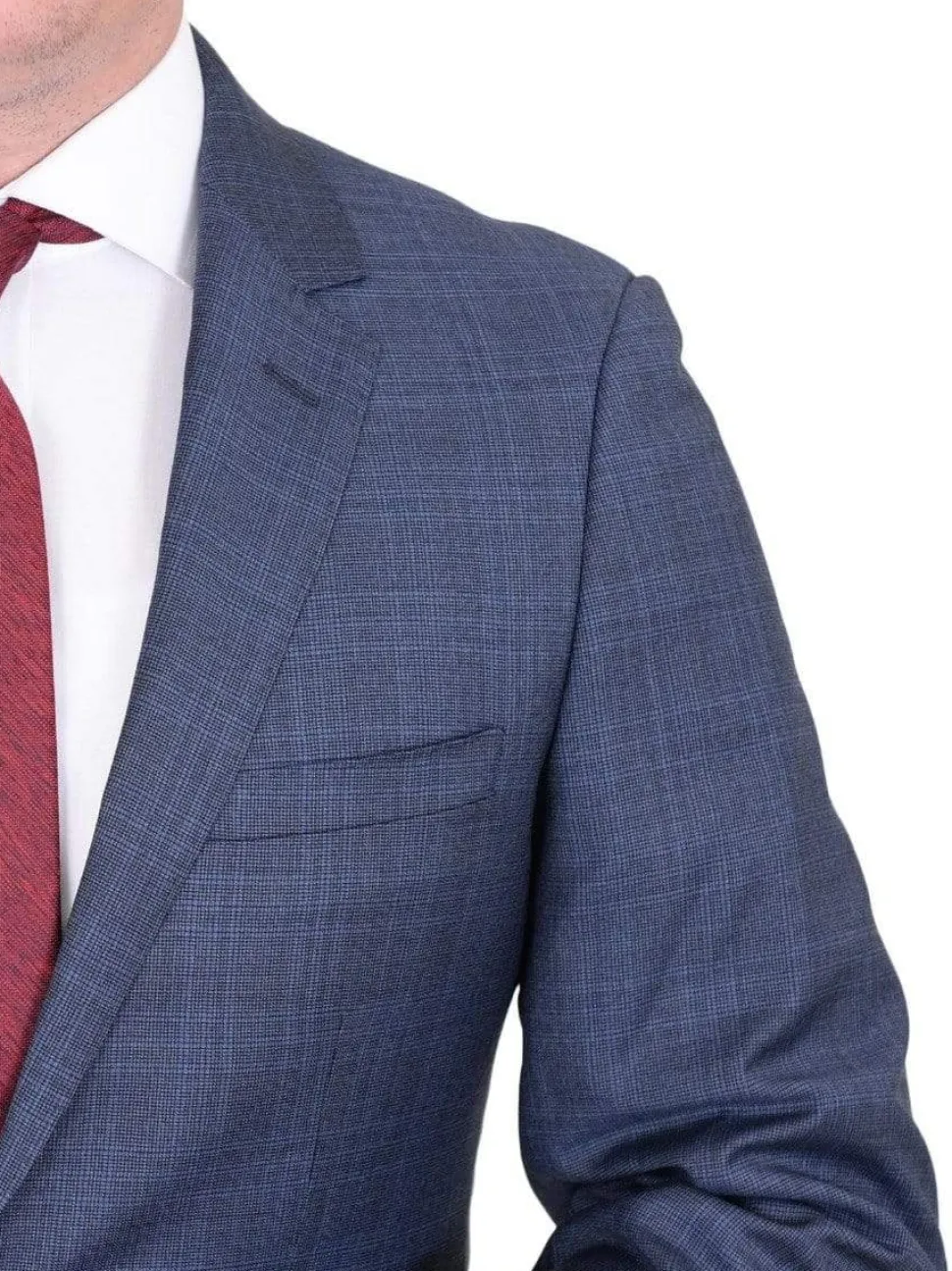 Mens Modern Fit Medium Blue Plaid Two Button Wool Suit
