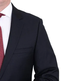 Mens Modern Fit Navy Blue Tonal Check Two Button Wool Suit