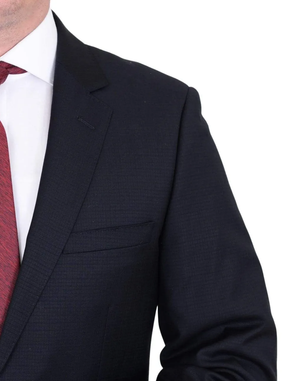 Mens Modern Fit Navy Blue Tonal Check Two Button Wool Suit