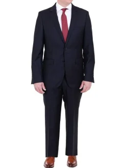 Mens Modern Fit Navy Blue Tonal Check Two Button Wool Suit