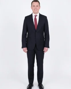 Mens Modern Fit Navy Blue Tonal Check Two Button Wool Suit