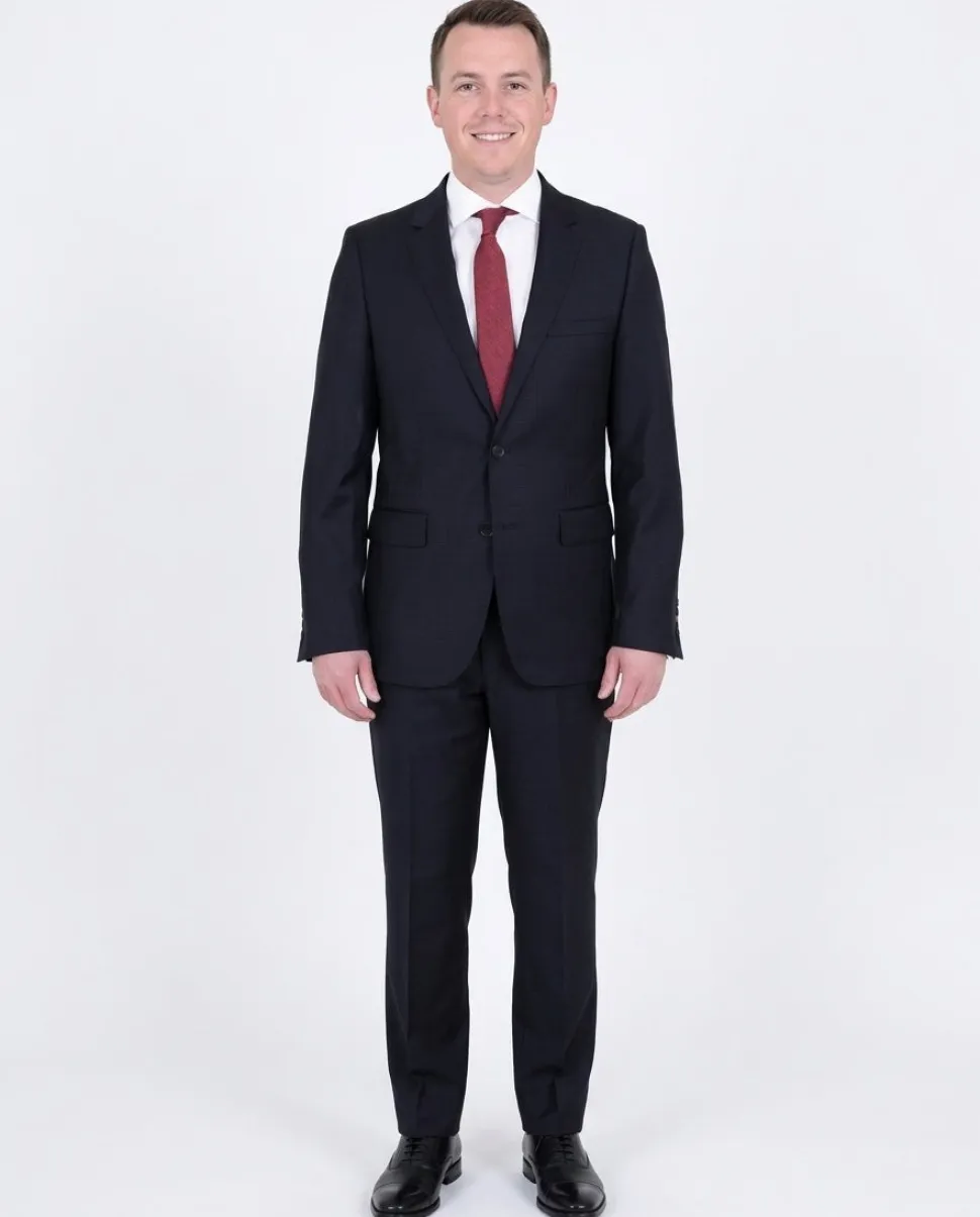 Mens Modern Fit Navy Blue Tonal Check Two Button Wool Suit