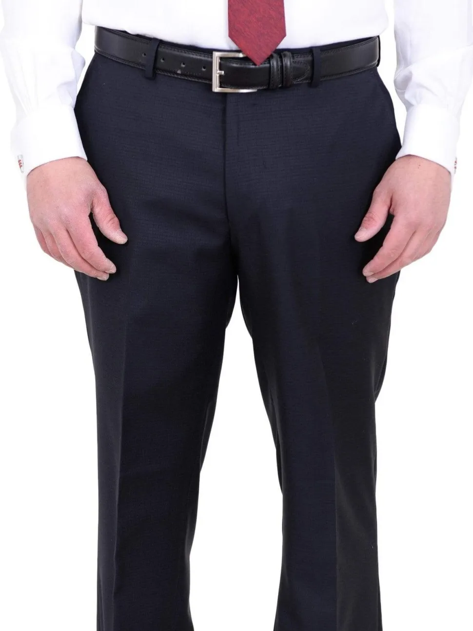 Mens Modern Fit Navy Blue Tonal Check Two Button Wool Suit