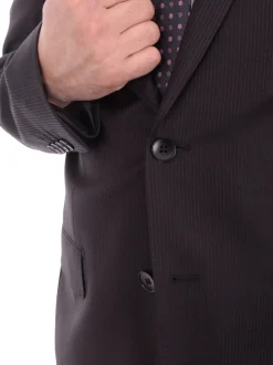 Mens Napoli Black Pinstriped Half Canvassed Tallia Delfino Wool Suit