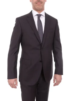 Mens Napoli Black Pinstriped Half Canvassed Tallia Delfino Wool Suit