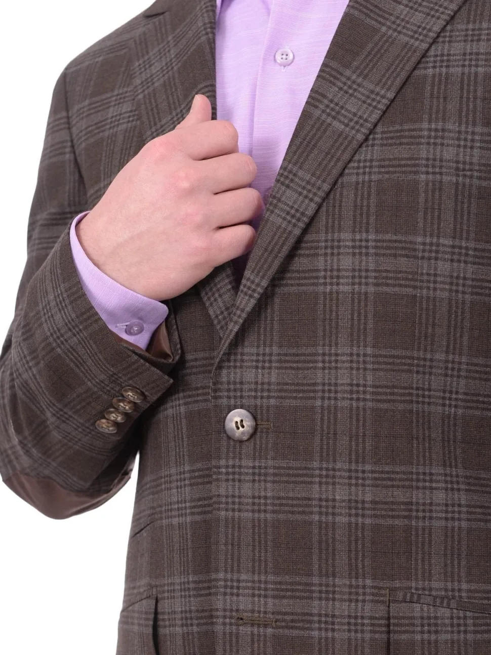 Mens Napoli Brown Plaid Half Canvassed Wool Blazer Sportcoat With Elbow Patches