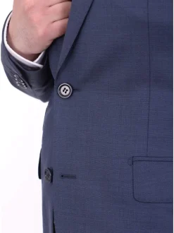 Mens Napoli Classic Fit Blue Half Canvassed Italian Marzotto Wool 2 Button Suit