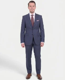 Mens Napoli Classic Fit Blue Half Canvassed Italian Marzotto Wool 2 Button Suit
