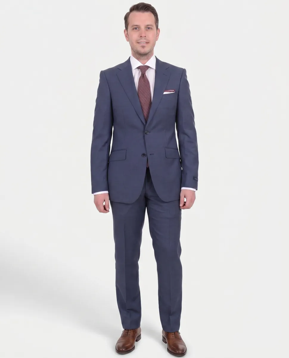 Mens Napoli Classic Fit Blue Half Canvassed Italian Marzotto Wool 2 Button Suit