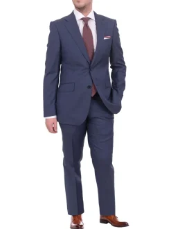 Mens Napoli Classic Fit Blue Half Canvassed Italian Marzotto Wool 2 Button Suit