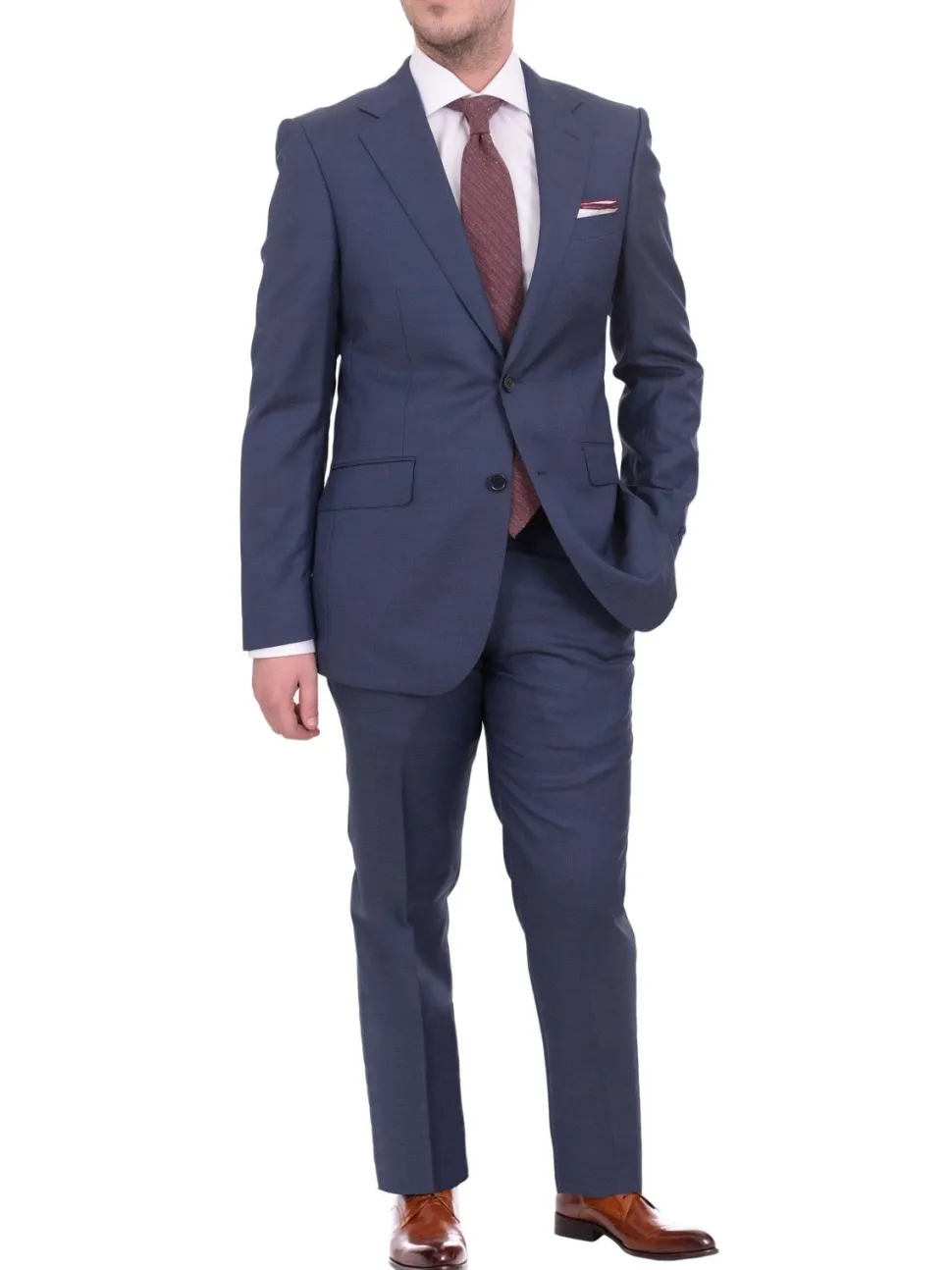 Mens Napoli Classic Fit Blue Half Canvassed Italian Marzotto Wool 2 Button Suit