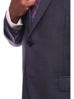 Men's Napoli Classic Fit Blue Plaid 2 Button 100% Italian Loro Piana Wool Suit