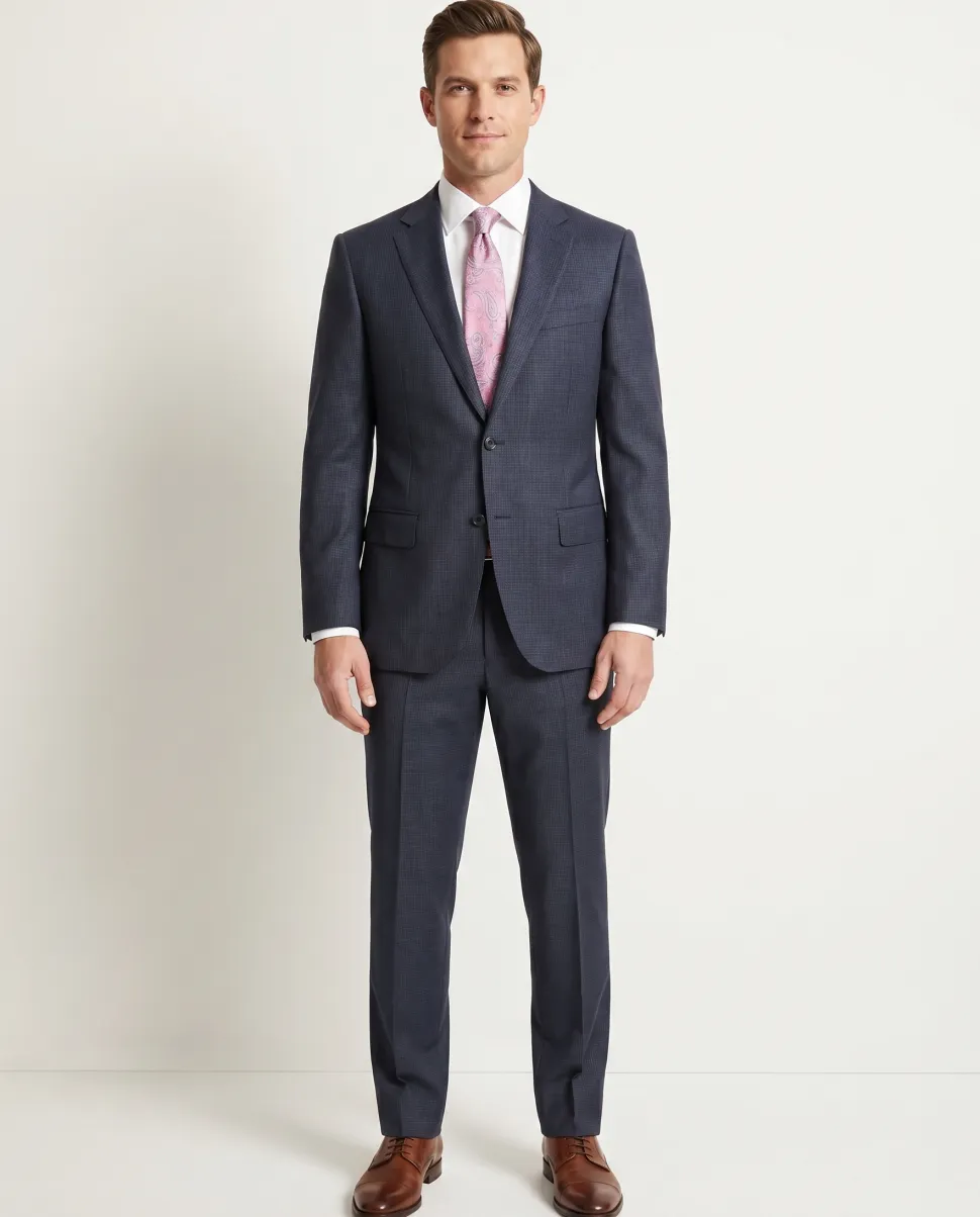 Men's Napoli Classic Fit Blue Plaid 2 Button 100% Italian Loro Piana Wool Suit