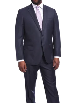 Men's Napoli Classic Fit Blue Plaid 2 Button 100% Italian Loro Piana Wool Suit