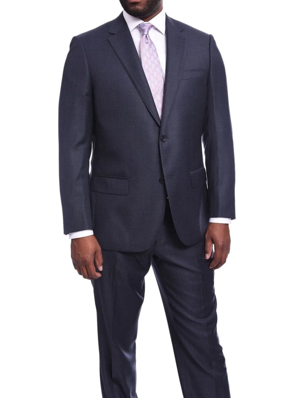 Men's Napoli Classic Fit Blue Plaid 2 Button 100% Italian Loro Piana Wool Suit