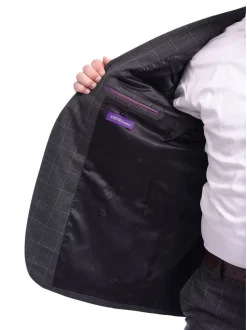 Men's Napoli Classic Fit Charcoal Gray Plaid Two Button Half Canvassed Wool Suit