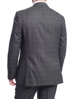 Men's Napoli Classic Fit Charcoal Gray Plaid Two Button Half Canvassed Wool Suit