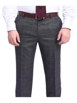 Men's Napoli Classic Fit Charcoal Gray Plaid Two Button Half Canvassed Wool Suit