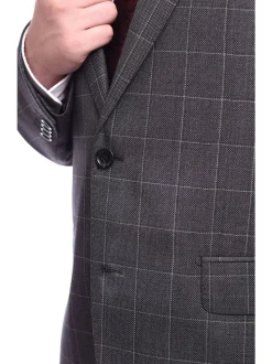 Men's Napoli Classic Fit Charcoal Gray Plaid Two Button Half Canvassed Wool Suit