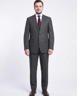 Men's Napoli Classic Fit Charcoal Gray Plaid Two Button Half Canvassed Wool Suit