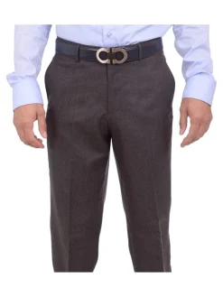Mens Napoli Extra Slim Fit Brown Nailhead Flat Front Wool Dress Pants