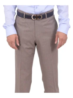 Mens Napoli Extra Slim Fit Heather Taupe Flat Front Wool Dress Pants