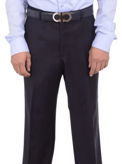 Mens Napoli Extra Slim Fit Solid Navy Blue Super 150s Wool Cashmere Dress Pants