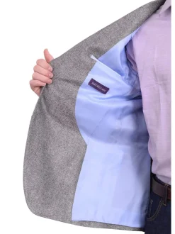 Mens Napoli Gray Sharkskin Half Canvassed Wool Silk Blend Blazer Sportcoat