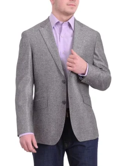 Mens Napoli Gray Sharkskin Half Canvassed Wool Silk Blend Blazer Sportcoat