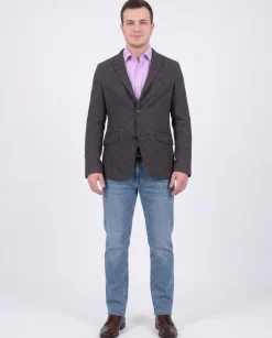 Mens Napoli Gray Textured Half Canvassed Wool Blazer Sportcoat With Peak Lapels